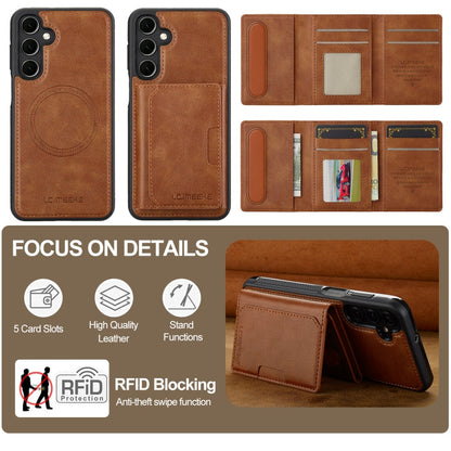 For Samsung Galaxy S23 FE 5G LC.IMEEKE L5 Series Detachable RFID Card Bag Magsafe Phone Case(Brown)