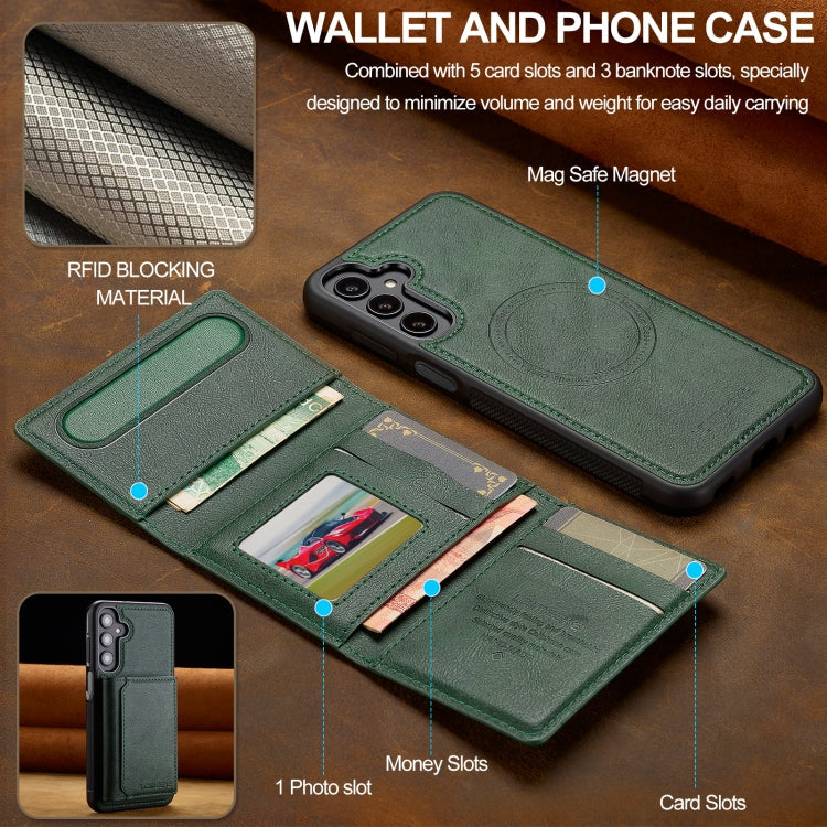 For Samsung Galaxy S23 FE 5G LC.IMEEKE L5 Series Detachable RFID Card Bag Magsafe Phone Case(Green)