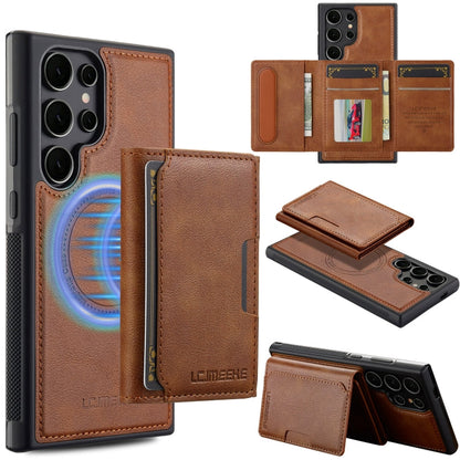 For Samsung Galaxy S23 Ultra 5G LC.IMEEKE L5 Series Detachable RFID Card Bag Magsafe Phone Case(Brown)
