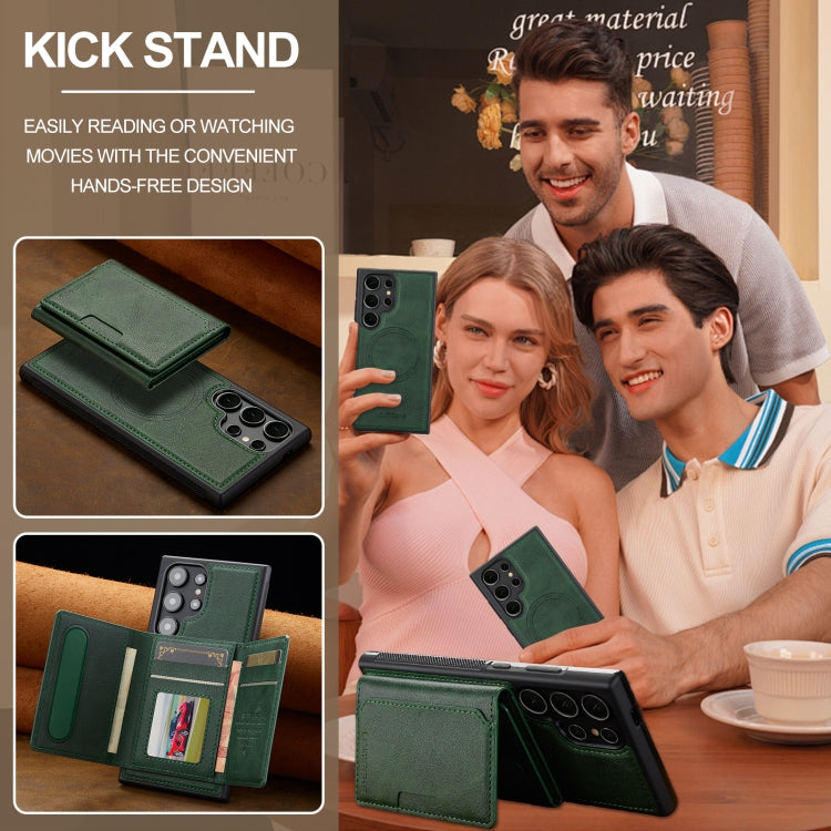 Pour Samsung Galaxy S23 Ultra 5G LC.IMEEKE Étui de téléphone Magsafe détachable en série L5 avec sac de cartes RFID (vert)