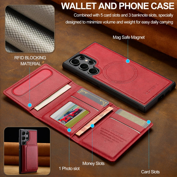 For Samsung Galaxy S23 Ultra 5G LC.IMEEKE L5 Series Detachable RFID Card Bag Magsafe Phone Case(Red)