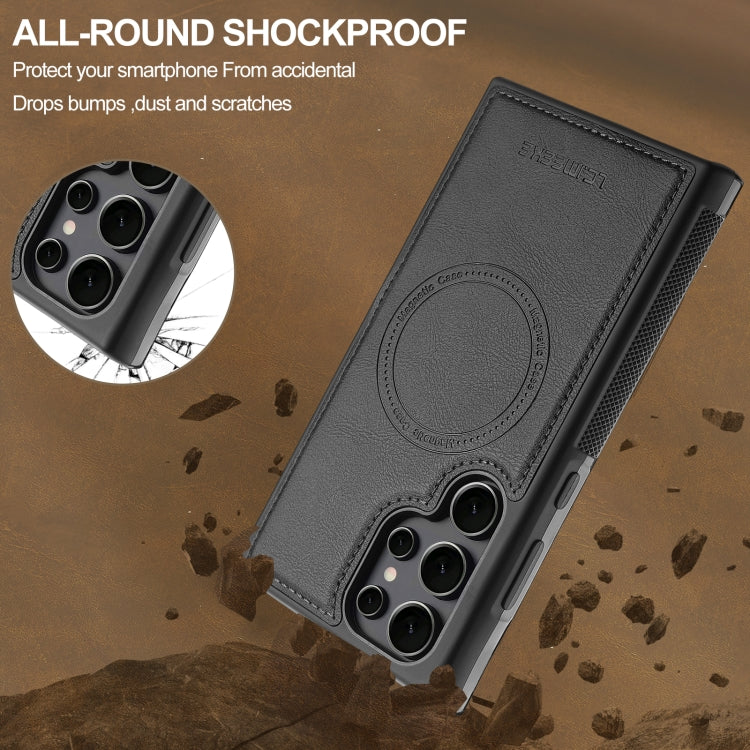 For Samsung Galaxy S22 Ultra 5G LC.IMEEKE L5 Series Detachable RFID Card Bag Magsafe Phone Case(Black)