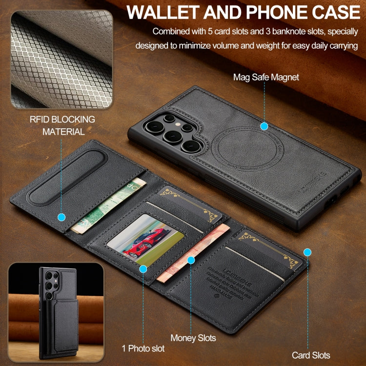 For Samsung Galaxy S22 Ultra 5G LC.IMEEKE L5 Series Detachable RFID Card Bag Magsafe Phone Case(Black)