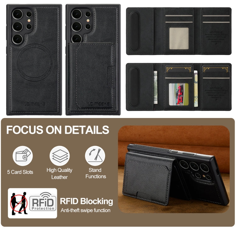 For Samsung Galaxy S22 Ultra 5G LC.IMEEKE L5 Series Detachable RFID Card Bag Magsafe Phone Case(Black)