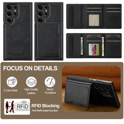 For Samsung Galaxy S22 Ultra 5G LC.IMEEKE L5 Series Detachable RFID Card Bag Magsafe Phone Case(Black)