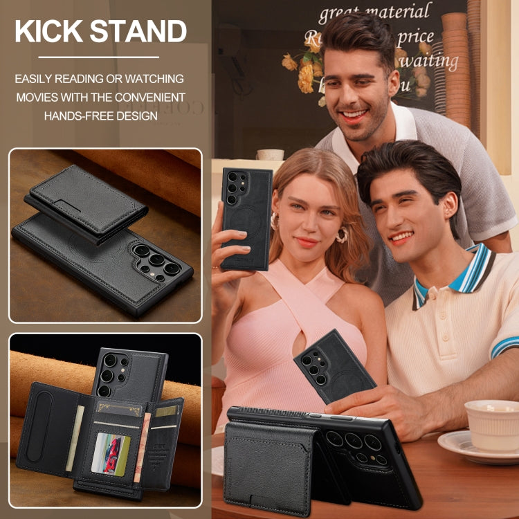 For Samsung Galaxy S22 Ultra 5G LC.IMEEKE L5 Series Detachable RFID Card Bag Magsafe Phone Case(Black)