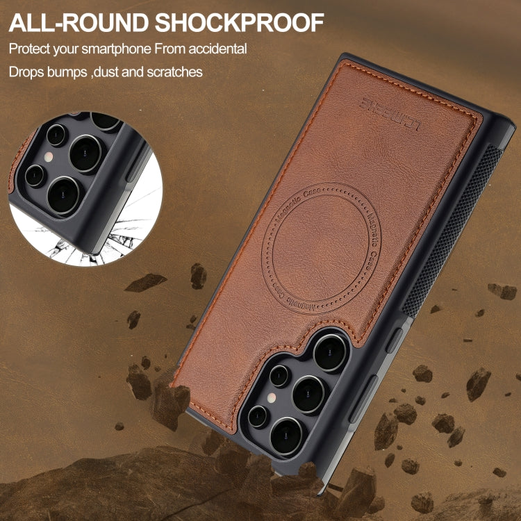 For Samsung Galaxy S22 Ultra 5G LC.IMEEKE L5 Series Detachable RFID Card Bag Magsafe Phone Case(Brown)