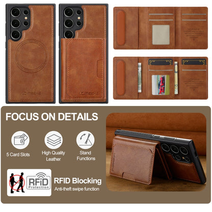 For Samsung Galaxy S22 Ultra 5G LC.IMEEKE L5 Series Detachable RFID Card Bag Magsafe Phone Case(Brown)