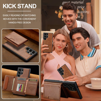 For Samsung Galaxy S22 Ultra 5G LC.IMEEKE L5 Series Detachable RFID Card Bag Magsafe Phone Case(Brown)