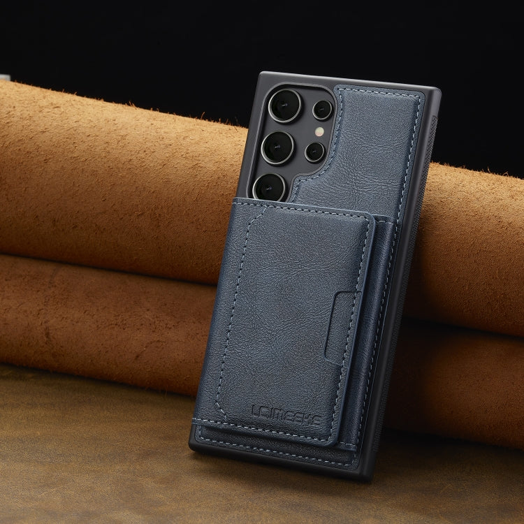 For Samsung Galaxy S22 Ultra 5G LC.IMEEKE L5 Series Detachable RFID Card Bag Magsafe Phone Case(Blue)