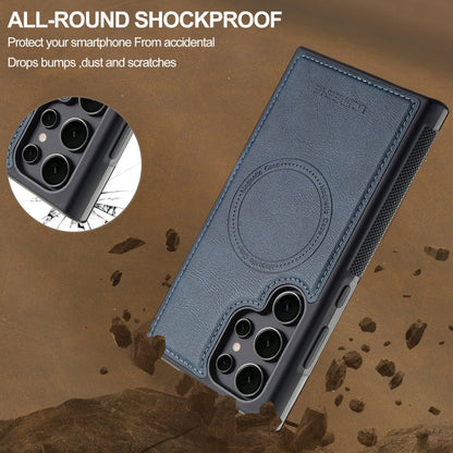 For Samsung Galaxy S22 Ultra 5G LC.IMEEKE L5 Series Detachable RFID Card Bag Magsafe Phone Case(Blue)