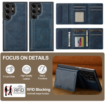 For Samsung Galaxy S22 Ultra 5G LC.IMEEKE L5 Series Detachable RFID Card Bag Magsafe Phone Case(Blue)