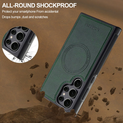 For Samsung Galaxy S22 Ultra 5G LC.IMEEKE L5 Series Detachable RFID Card Bag Magsafe Phone Case(Green)