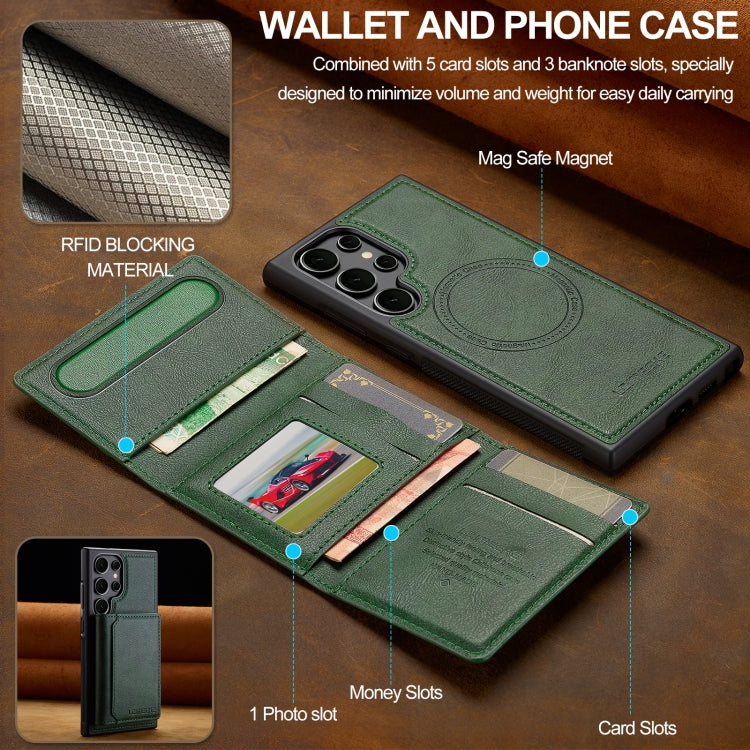 For Samsung Galaxy S22 Ultra 5G LC.IMEEKE L5 Series Detachable RFID Card Bag Magsafe Phone Case(Green)