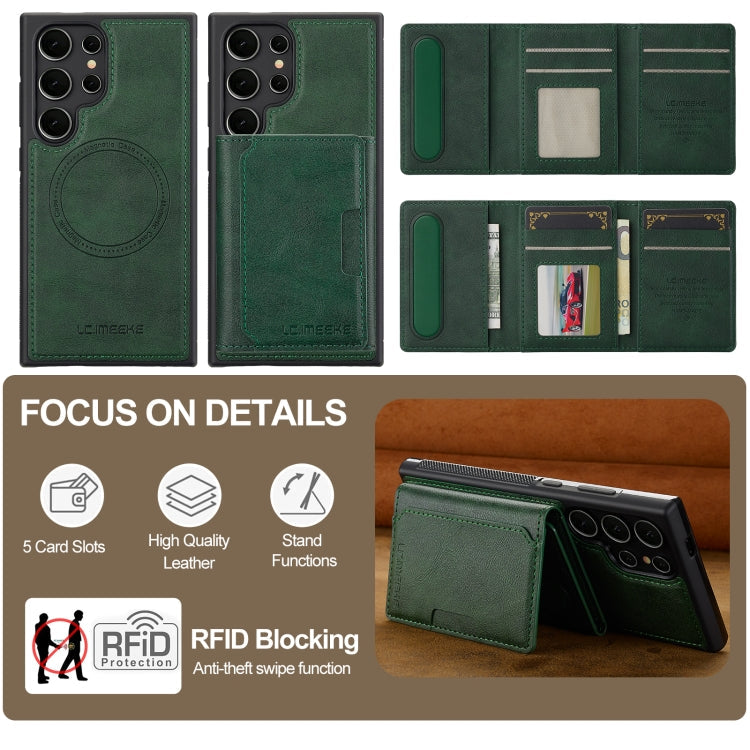 For Samsung Galaxy S22 Ultra 5G LC.IMEEKE L5 Series Detachable RFID Card Bag Magsafe Phone Case(Green)