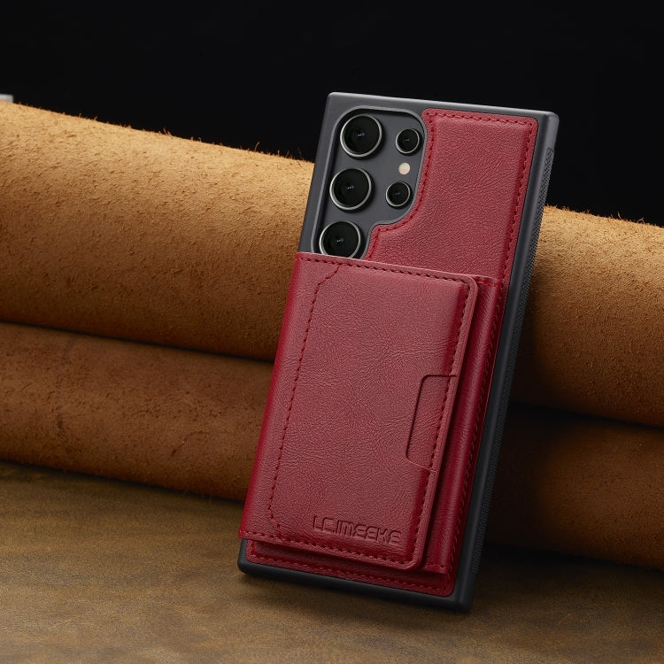 For Samsung Galaxy S22 Ultra 5G LC.IMEEKE L5 Series Detachable RFID Card Bag Magsafe Phone Case(Red)