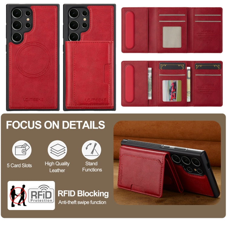 For Samsung Galaxy S22 Ultra 5G LC.IMEEKE L5 Series Detachable RFID Card Bag Magsafe Phone Case(Red)