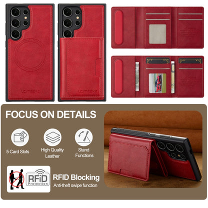 For Samsung Galaxy S22 Ultra 5G LC.IMEEKE L5 Series Detachable RFID Card Bag Magsafe Phone Case(Red)