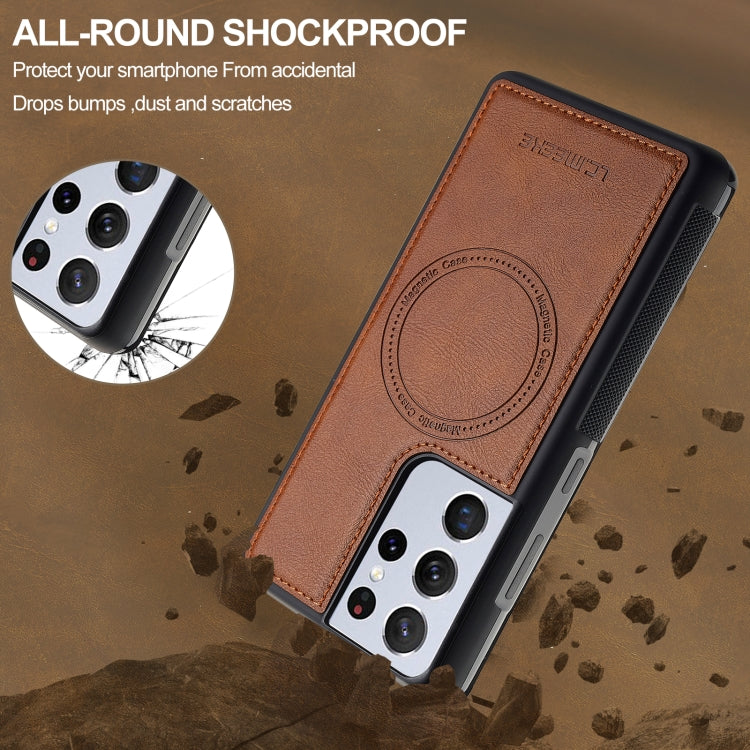 For Samsung Galaxy S21 Ultra 5G LC.IMEEKE L5 Series Detachable RFID Card Bag Magsafe Phone Case(Brown)