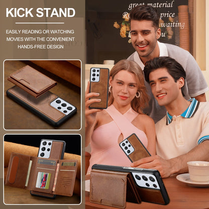 For Samsung Galaxy S21 Ultra 5G LC.IMEEKE L5 Series Detachable RFID Card Bag Magsafe Phone Case(Brown)