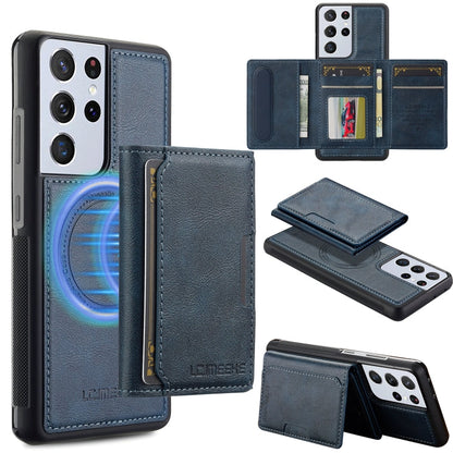 For Samsung Galaxy S21 Ultra 5G LC.IMEEKE L5 Series Detachable RFID Card Bag Magsafe Phone Case(Blue)