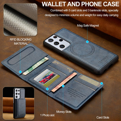 For Samsung Galaxy S21 Ultra 5G LC.IMEEKE L5 Series Detachable RFID Card Bag Magsafe Phone Case(Blue)