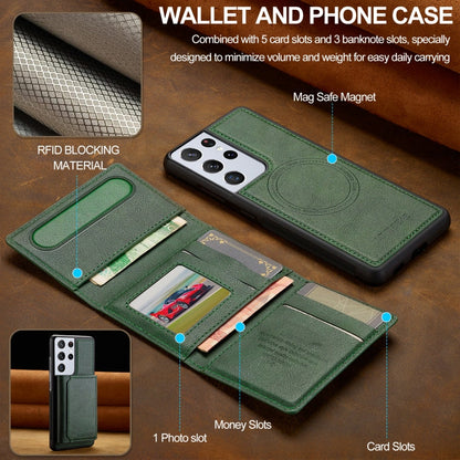 For Samsung Galaxy S21 Ultra 5G LC.IMEEKE L5 Series Detachable RFID Card Bag Magsafe Phone Case(Green)