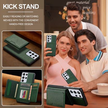 For Samsung Galaxy S21 Ultra 5G LC.IMEEKE L5 Series Detachable RFID Card Bag Magsafe Phone Case(Green)