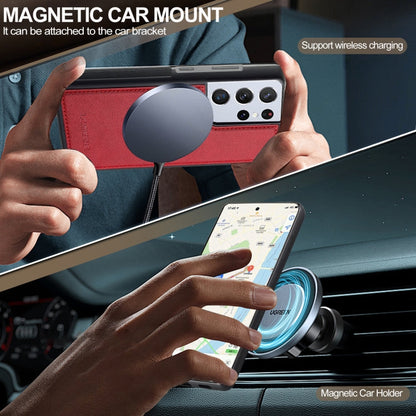 For Samsung Galaxy S21 Ultra 5G LC.IMEEKE L5 Series Detachable RFID Card Bag Magsafe Phone Case(Red)