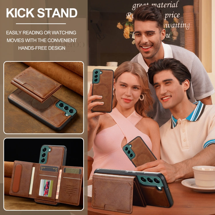 For Samsung Galaxy S22+ 5G LC.IMEEKE L5 Series Detachable RFID Card Bag Magsafe Phone Case(Brown)