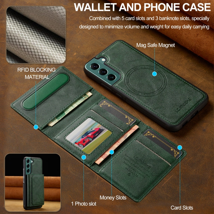 For Samsung Galaxy S22+ 5G LC.IMEEKE L5 Series Detachable RFID Card Bag Magsafe Phone Case(Green)