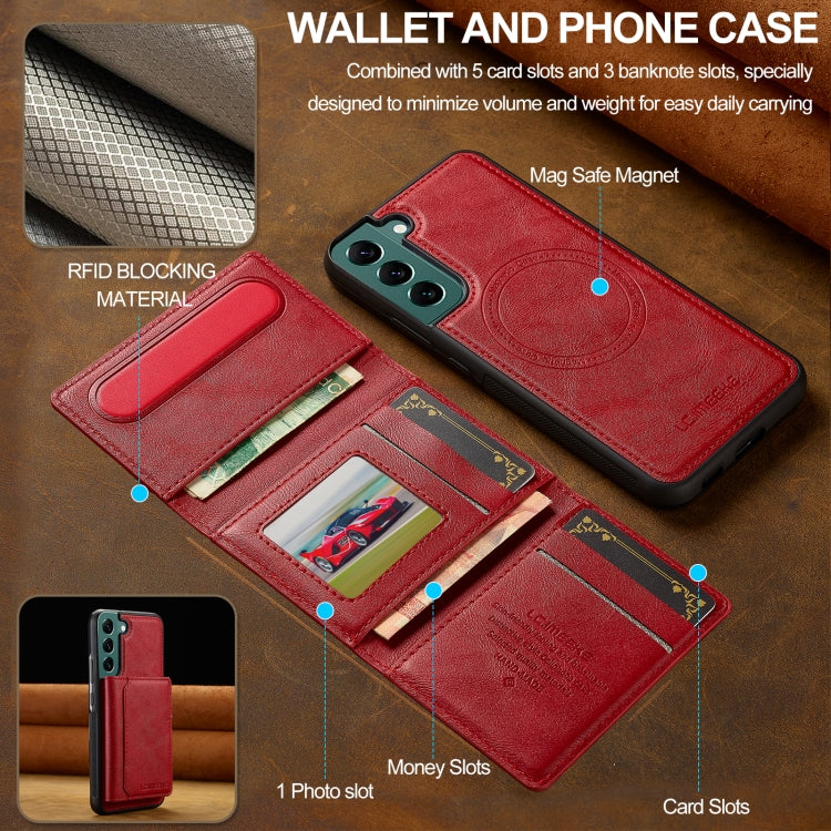 For Samsung Galaxy S22+ 5G LC.IMEEKE L5 Series Detachable RFID Card Bag Magsafe Phone Case(Red)