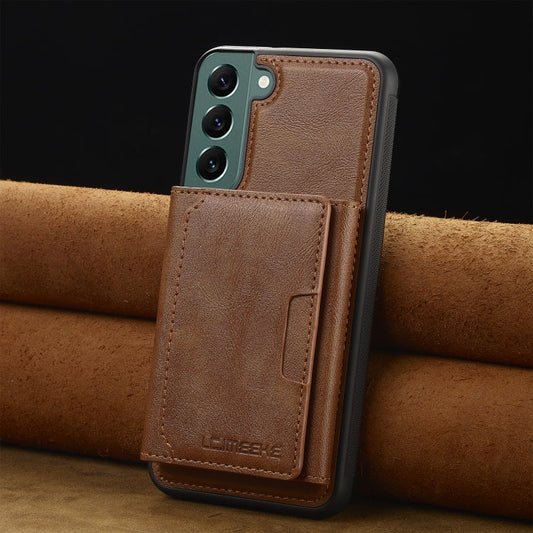 For Samsung Galaxy S22 5G LC.IMEEKE L5 Series Detachable RFID Card Bag Magsafe Phone Case(Brown)