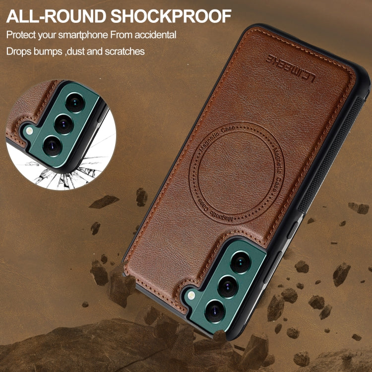 For Samsung Galaxy S22 5G LC.IMEEKE L5 Series Detachable RFID Card Bag Magsafe Phone Case(Brown)