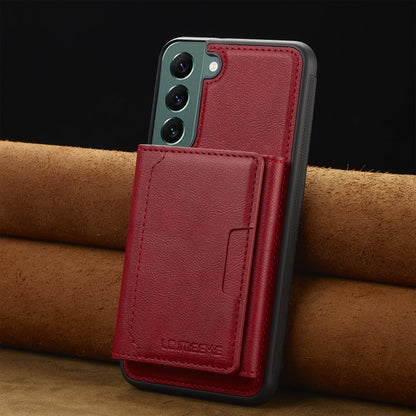 For Samsung Galaxy S22 5G LC.IMEEKE L5 Series Detachable RFID Card Bag Magsafe Phone Case(Red)