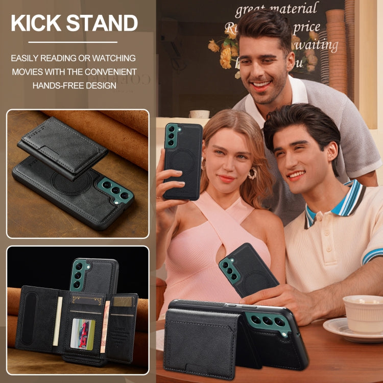 For Samsung Galaxy S21 FE 5G LC.IMEEKE L5 Series Detachable RFID Card Bag Magsafe Phone Case(Black)