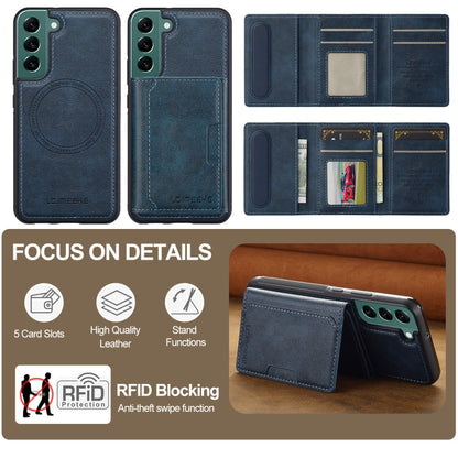 For Samsung Galaxy S21 FE 5G LC.IMEEKE L5 Series Detachable RFID Card Bag Magsafe Phone Case(Blue)