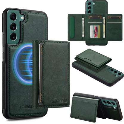 For Samsung Galaxy S21 FE 5G LC.IMEEKE L5 Series Detachable RFID Card Bag Magsafe Phone Case(Green)