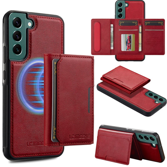 For Samsung Galaxy S21 FE 5G LC.IMEEKE L5 Series Detachable RFID Card Bag Magsafe Phone Case(Red)
