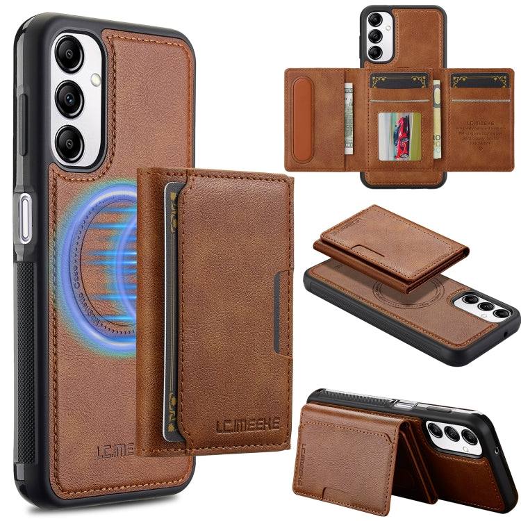 For Samsung Galaxy A14 5G / 4G LC.IMEEKE L5 Series Detachable RFID Card Bag Magsafe Phone Case(Brown)