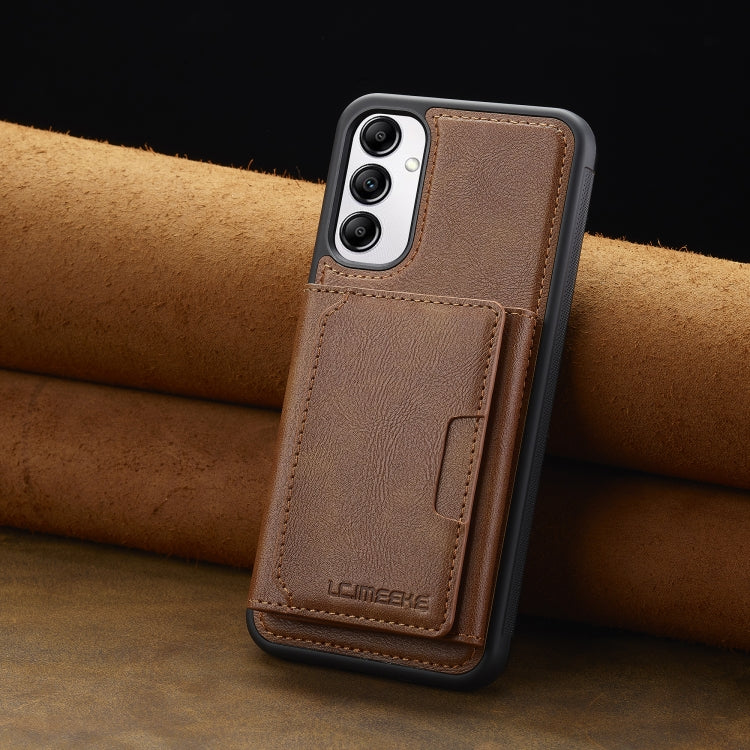 For Samsung Galaxy A14 5G / 4G LC.IMEEKE L5 Series Detachable RFID Card Bag Magsafe Phone Case(Brown)