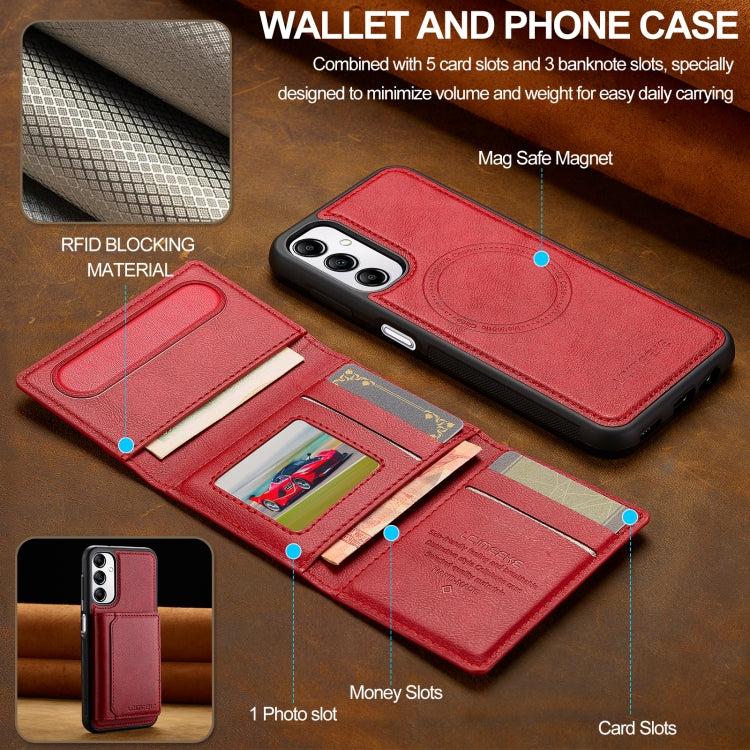 For Samsung Galaxy A14 5G / 4G LC.IMEEKE L5 Series Detachable RFID Card Bag Magsafe Phone Case(Red)