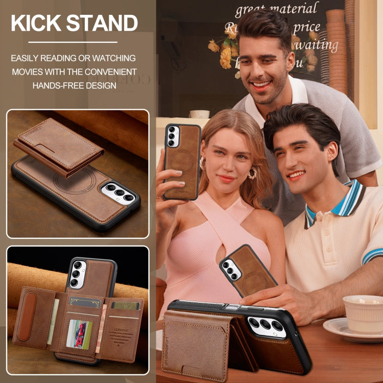For Samsung Galaxy A34 5G LC.IMEEKE L5 Series Detachable RFID Card Bag Magsafe Phone Case(Brown)