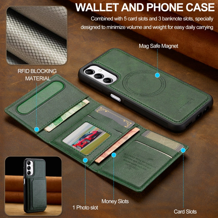For Samsung Galaxy A34 5G LC.IMEEKE L5 Series Detachable RFID Card Bag Magsafe Phone Case(Green)
