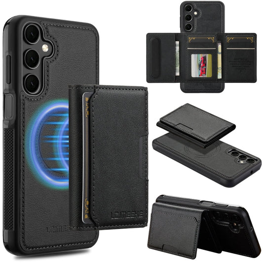 For Samsung Galaxy A35 5G LC.IMEEKE L5 Series Detachable RFID Card Bag Magsafe Phone Case(Black)