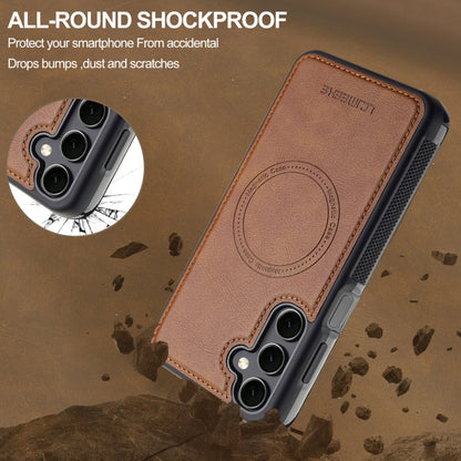 For Samsung Galaxy A35 5G LC.IMEEKE L5 Series Detachable RFID Card Bag Magsafe Phone Case(Brown)