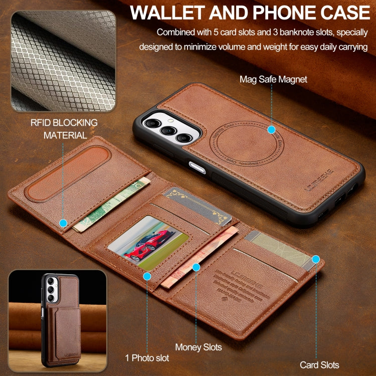 For Samsung Galaxy A54 5G LC.IMEEKE L5 Series Detachable RFID Card Bag Magsafe Phone Case(Brown)