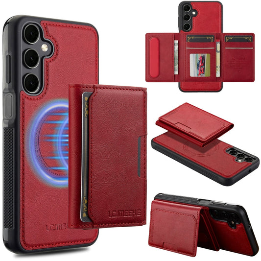 For Samsung Galaxy A55 5G LC.IMEEKE L5 Series Detachable RFID Card Bag Magsafe Phone Case(Red)
