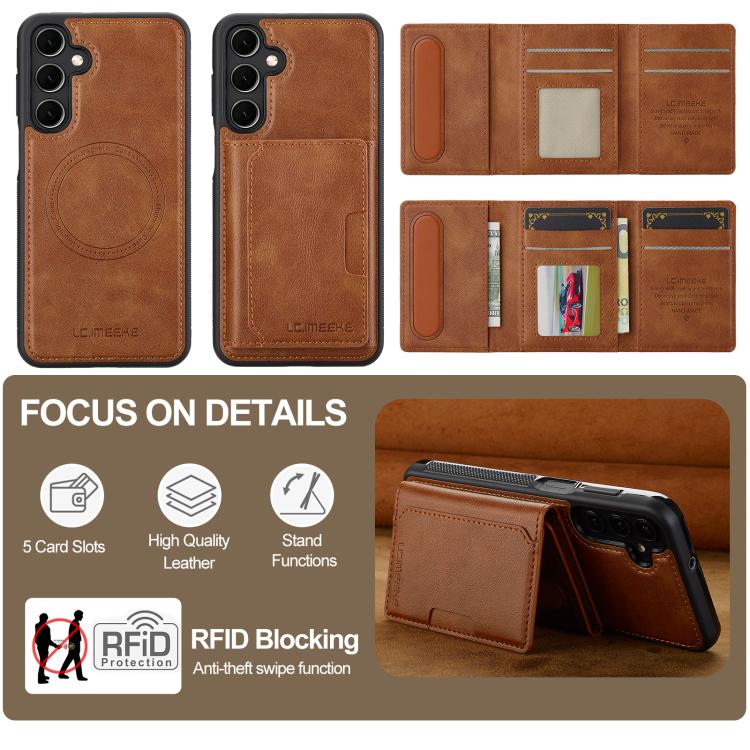 Pour Samsung Galaxy A56 5G LC.IMEEKE Série L5 Étui de Téléphone Magsafe Amovible avec Porte-Cartes RFID (Marron)