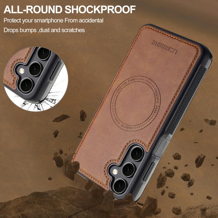 For Samsung Galaxy A36 5G LC.IMEEKE L5 Series Detachable RFID Card Bag Magsafe Phone Case(Brown)